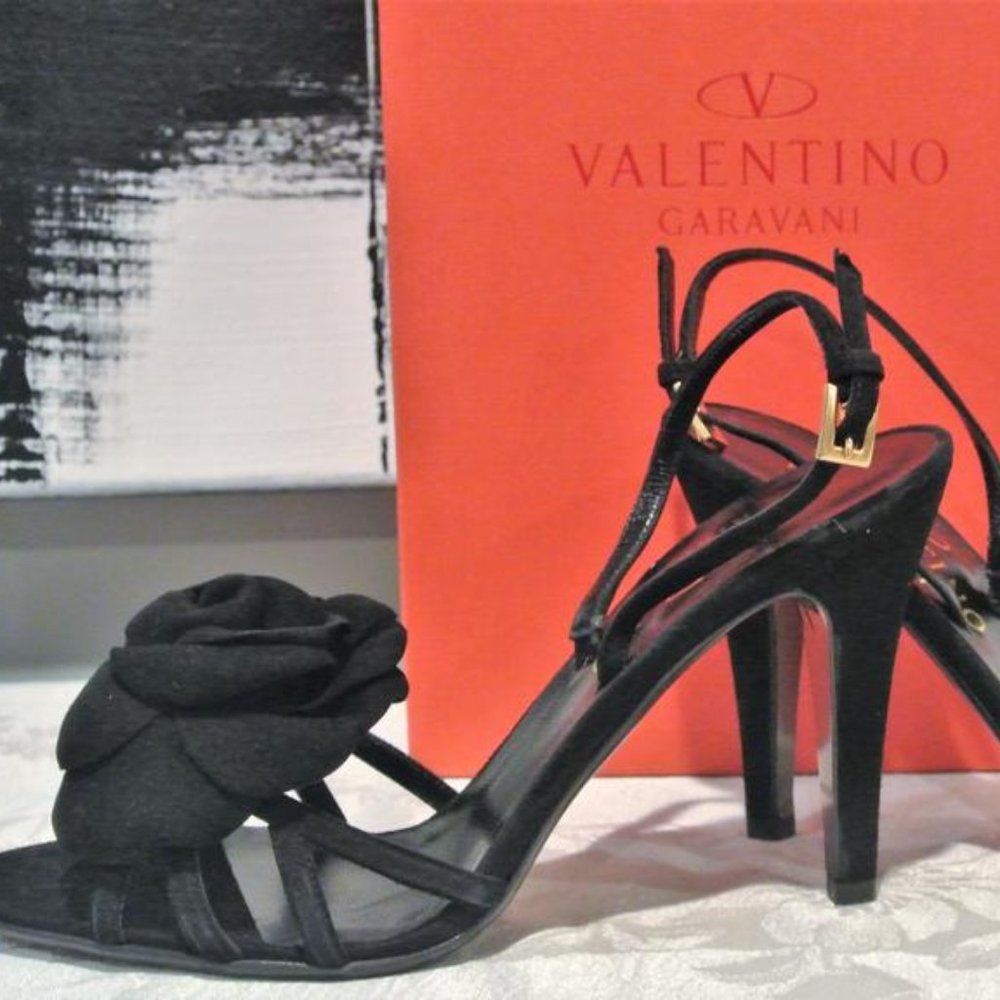 Valentino Black Garavani Rose Halter Sandal Formal Shoes